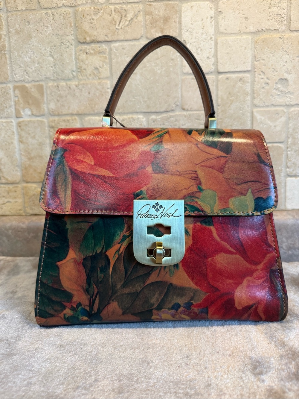 Patricia Nash Floral Leather Top Handle Satchel Handbag Multicolor